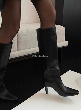 LIKE WISE HAUTE · 7cm法式小尖头扁跟真皮显瘦长短款时装靴