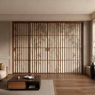 中古竹影夹丝玻璃卫生间门宋氏美学书房茶室阳台厨房新中式推拉门