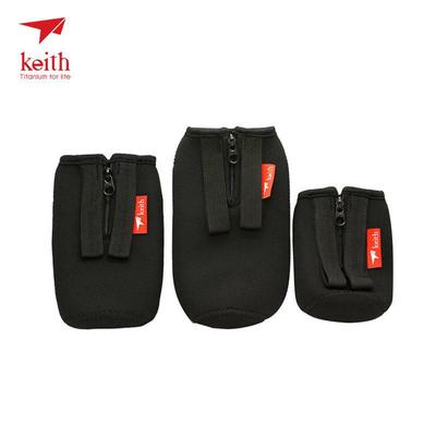 keith铠斯黑色防烫护套 隔热潜水服料杯套户外钛水壶套