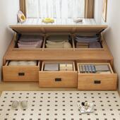 无床头榻榻米抽屉收纳床小户型侧压三抽收纳床主卧1.8m静音双人床