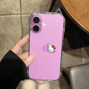 卡通猫脑袋适用苹果17promax手机壳iPhone16promax15新款14pro高级14plus可爱12女13猫耳朵透明软壳防摔全包