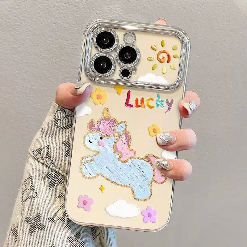 涂鸦小马适用iPhone17promax手机壳苹果16款15pro小众14pro日韩13女14华为电镀大视窗小米17全包防摔荣耀400