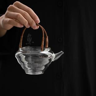 鱼戏耐热玻璃手工藤编提梁壶家用复古泡茶碗公道杯分茶器冷泡茶壶