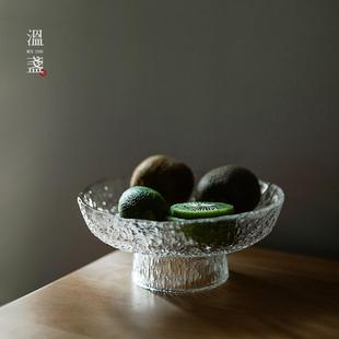 水果托盘轻奢高脚糖果干果盘 玻璃茶点盘家用客厅茶几点心水晶日式