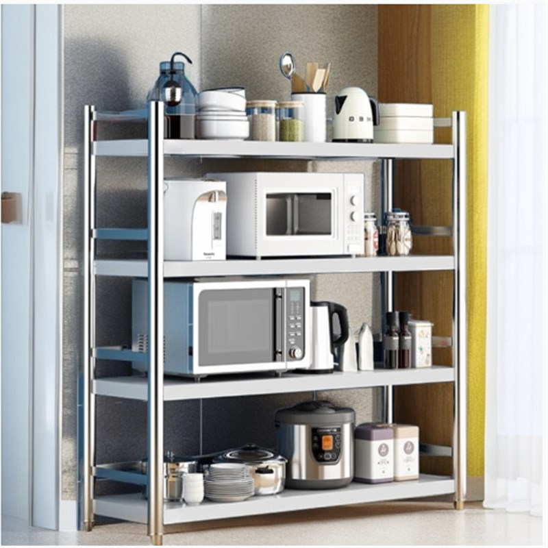 四层不锈钢厨房置物架收纳架落地多层架仓储货架微波炉架烤箱架子