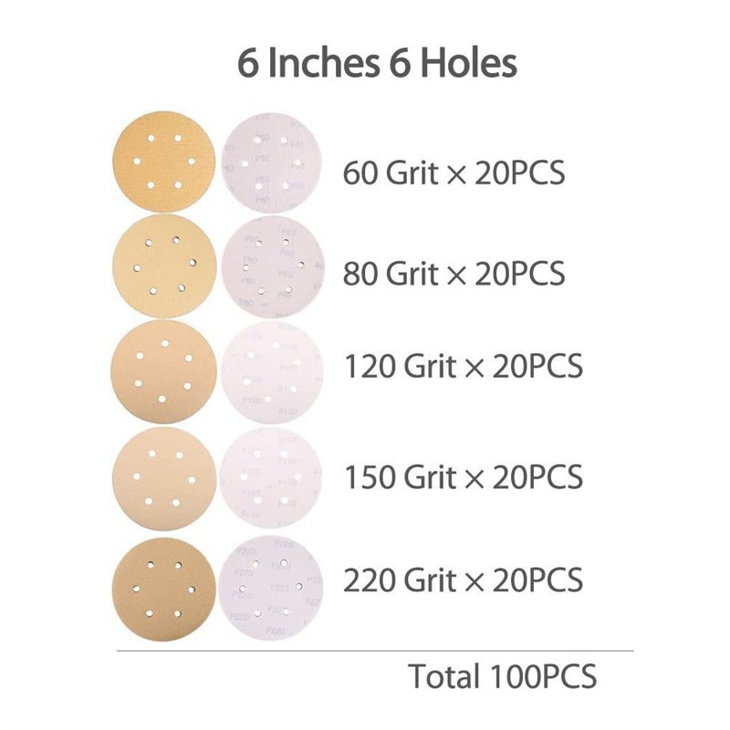 植绒砂纸 6英寸6孔黄色砂纸 跨境热卖打磨木制品抛光砂纸现货