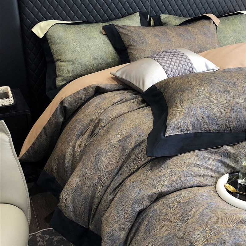 轻奢酒店秋冬磨毛贴边拼角100支磨毛数码印花床上双人四件套