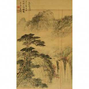 山水国画竹卷帘书房隔断玄关竹窗帘卷帘竹帘 山水 印花图案中式