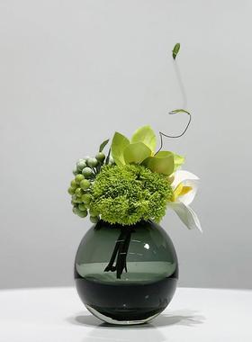 新中式简约现代橙色绿色仿真绿植玉兰花艺插花洽谈桌茶几餐桌摆件