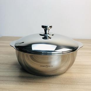 一体钢不锈钢双耳盆汤盆上菜盆火锅盆平边加厚电磁炉通用24cm