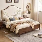 新款 宋式 美学覆古风实木床1.8米双人床主卧家用1.5米法式 软包大床