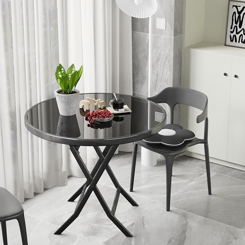 折叠餐桌小户型家用钢化玻璃圆桌饭桌户外可折叠阳台桌子小茶几