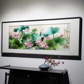 装 客厅沙发电视背景纯手工荷花刺绣横版 现代中式 饰画高端苏绣挂画