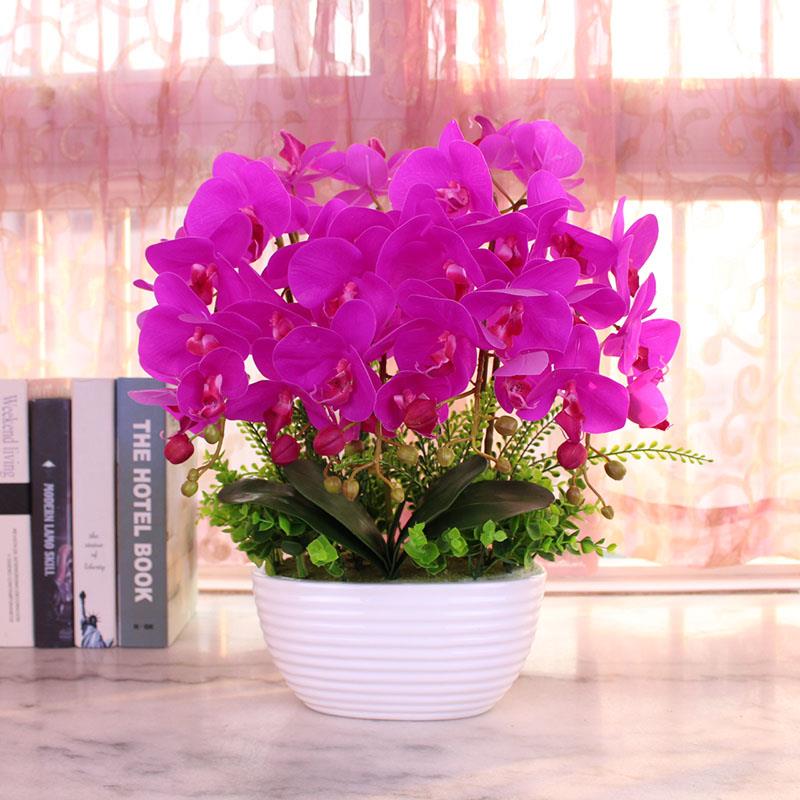 蝴蝶兰仿真花套装摆件 客厅装饰花假花整体花瓶绢花花艺摆设盆栽