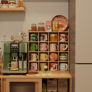 茶杯摆放架实木复古水杯九宫格茶室茶具茶盏小型收藏架桌面置物架