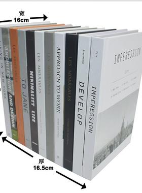 样板间装饰真书简约现代可翻页外文黑色橙色样品屋展示中心道具书