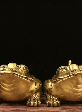 风水铜器纯铜七星金蟾公母金蟾一对招财三足钱串雌雄蟾蜍家居摆件