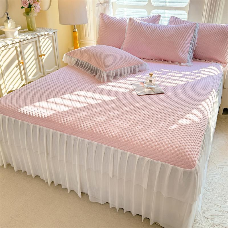 A3 纪希尔顿新款凉感冰豆豆床裙款凉席可水洗可折叠床笠款三件套