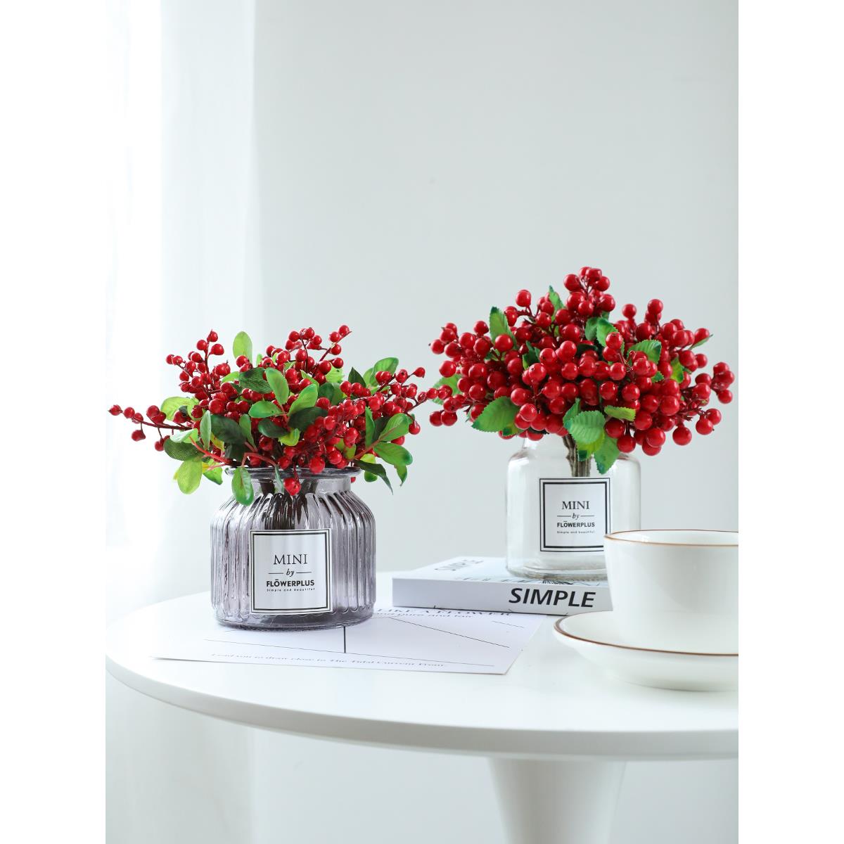 浆果彷真花假花 ins风富贵发财果红色小果子房间装饰餐桌茶几摆设