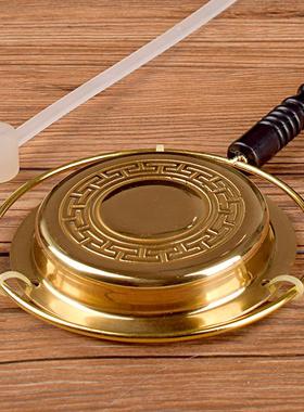 纯手敲黄铜木柄铛子佛具法器寺庙佛事用品道家手打长柄铜当子档子