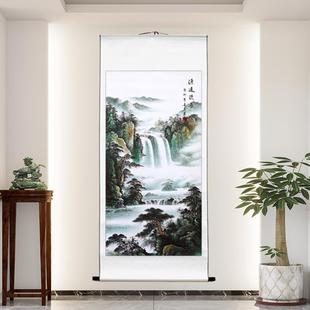 国画山水画客厅办公室玄关过道装 裱 饰画背景墙风水画竖版 卷轴已装