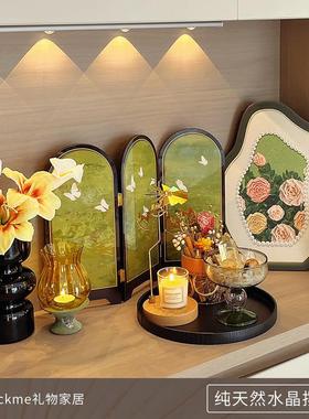 创意走马灯天然能量水晶杯摆件客厅玄关桌面招财摆件高级感装饰品