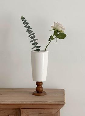 法式复古高脚陶瓷花瓶 家居氛围感鲜花水培器 咖啡店民宿软装摆件