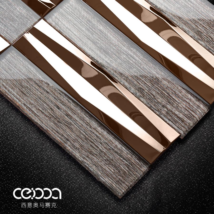 欧式复古立体镜面不锈钢玻璃马赛克瓷砖餐厅咖啡厅艺术长条墙面砖