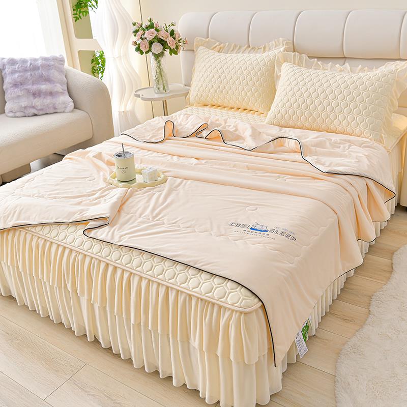 乳胶冰丝凉席三四件套夏天可机洗软床垫床上用品水洗空调凉席床裙