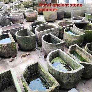 老物件石器石槽古石缸石头水缸庭院流水摆件养鱼池半圆水槽种花