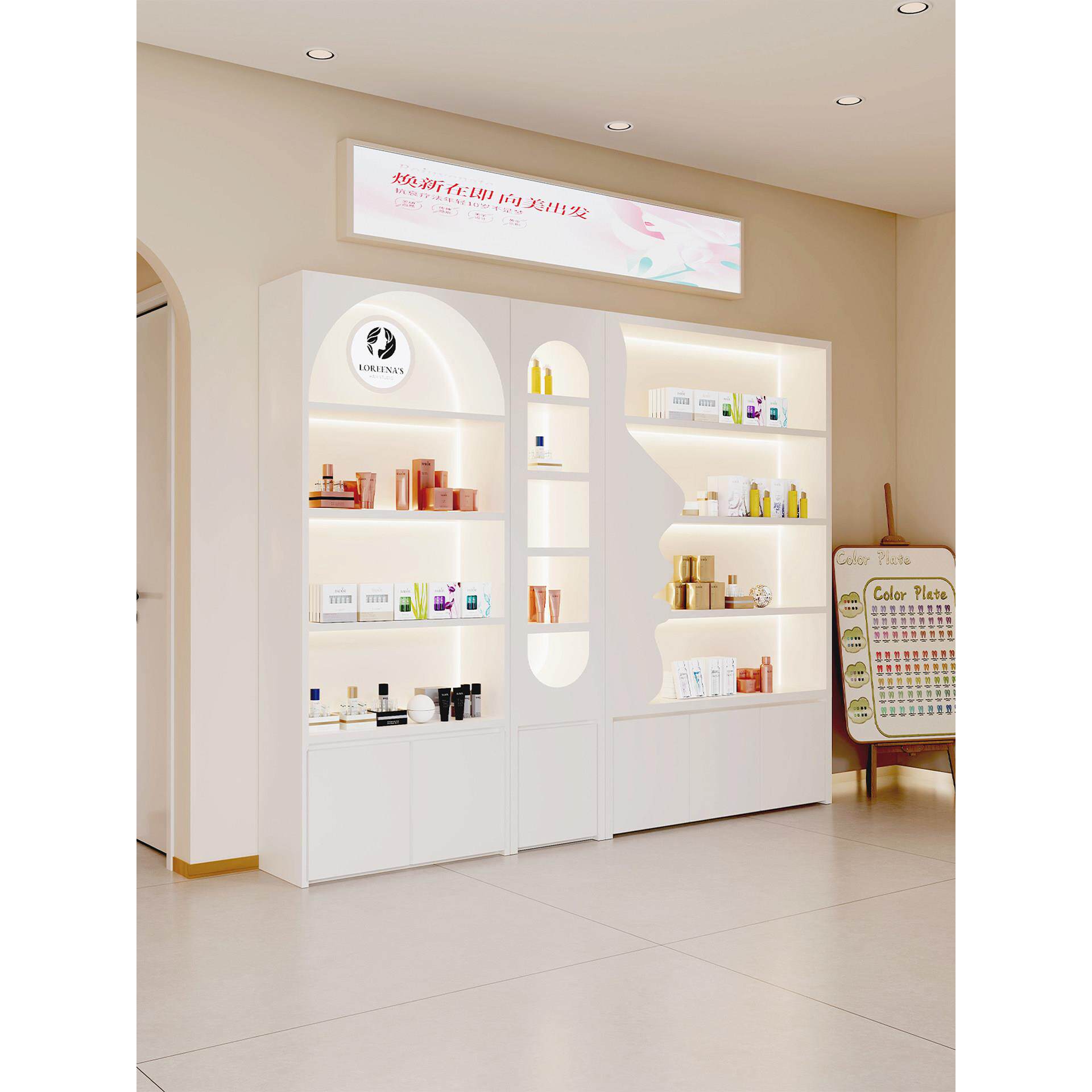 高端化妆品展示柜美容院产品陈列柜护肤品美甲柜子彩妆展示架货柜