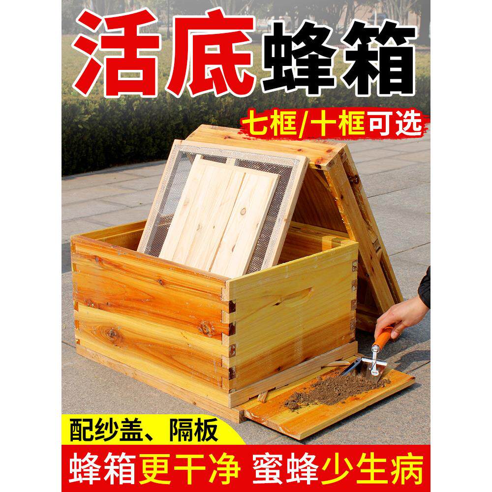 活底蜂箱含隔板沙盖标准七框十框杉木蜜蜂箱中蜂养蜂专用工具蜂桶