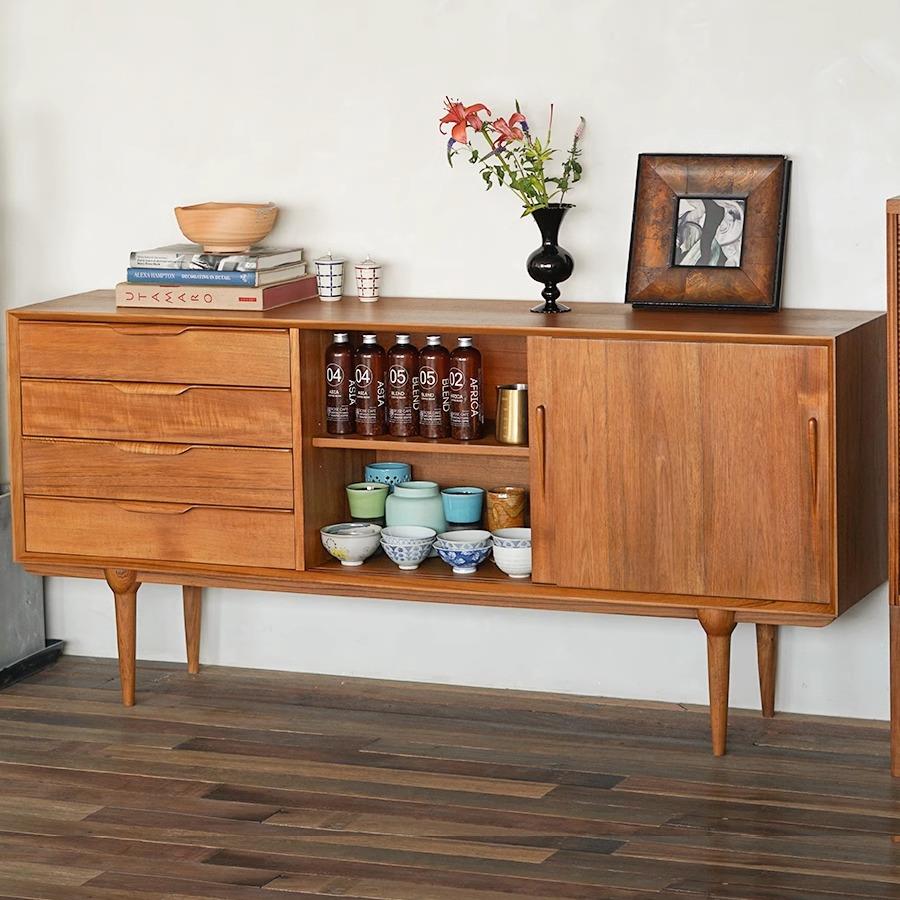 木纳家具muna北欧缅甸柚木中古餐边柜一体靠墙酒柜实木储物柜