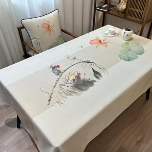 古风中国风茶室书法椅子坐垫红木茶几盖布 水墨画棉麻桌布中式