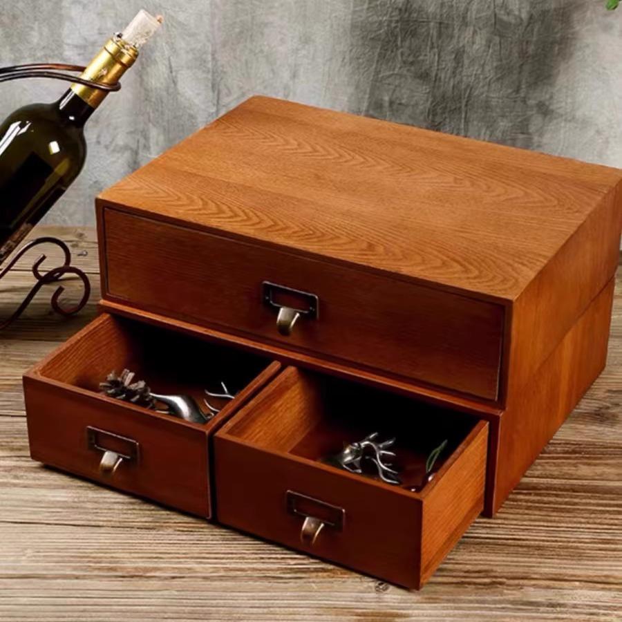 定制首饰盒日式简约木质木盒抽屉式桌面杂物整理精致美观收纳盒