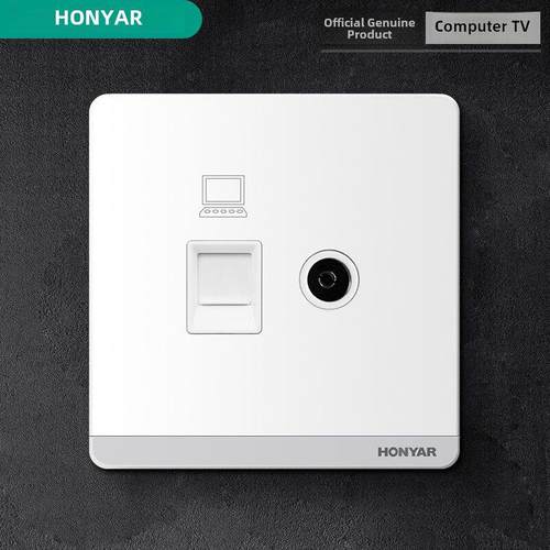 鸿雁大板雅白开关插座TV闭路有线电视网络插座 电脑电视面板86型