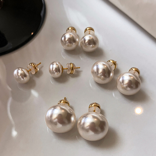 D家黄铜复古风做旧CD珍珠耳环女独特漂亮耳钉轻奢高级感耳饰耳坠