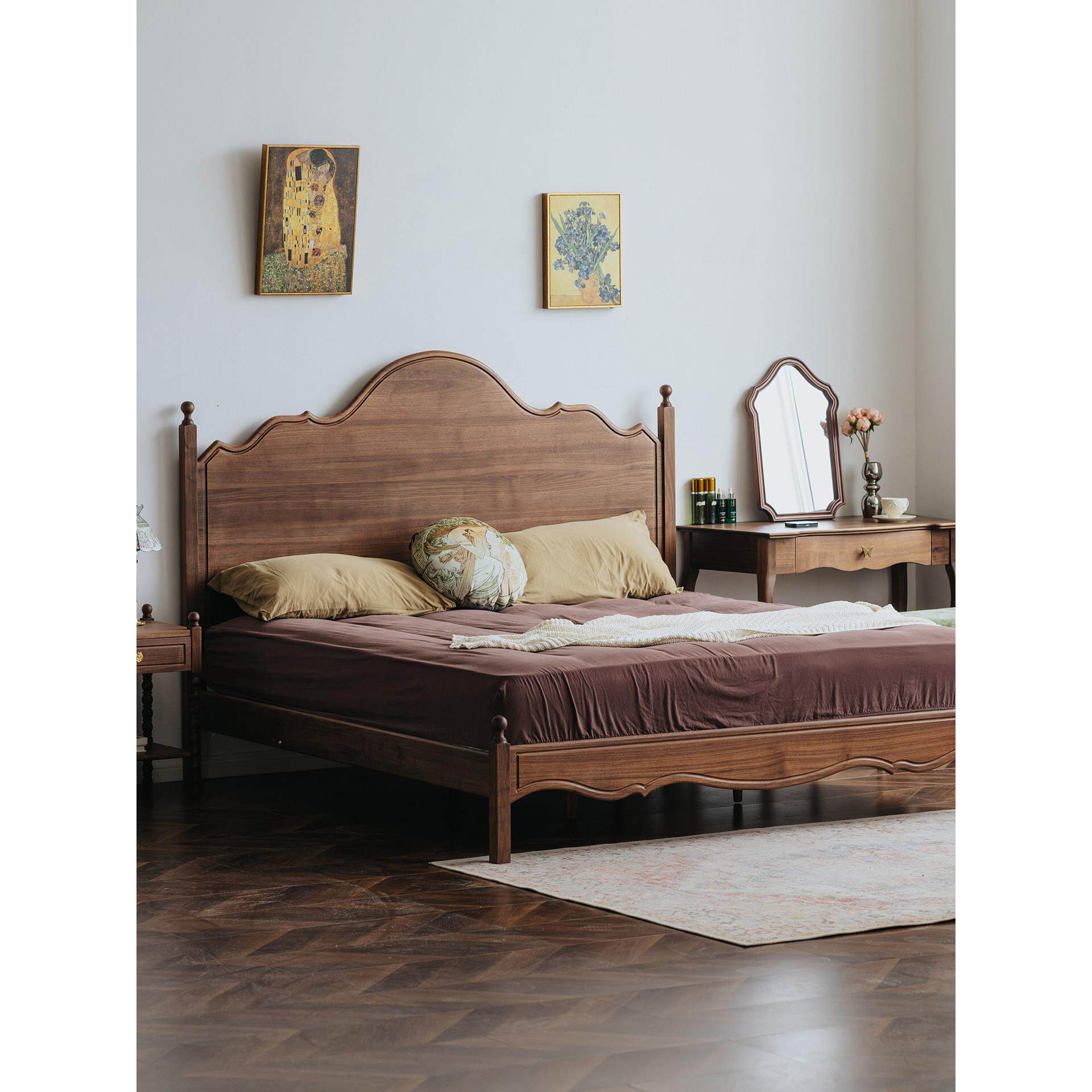 物应玫瑰实木床1.8米1.5覆古北欧卧室双人床黑胡桃木实木主卧大床