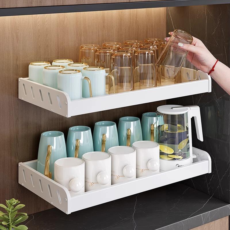 杯子收纳置物架杯架壁挂免打孔水杯茶杯挂架墙上悬挂放置托盘家用