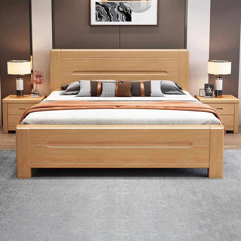 原木榉木床1.8米双人床现代简约1.2m儿童1.5米全实木大床2*2.2米