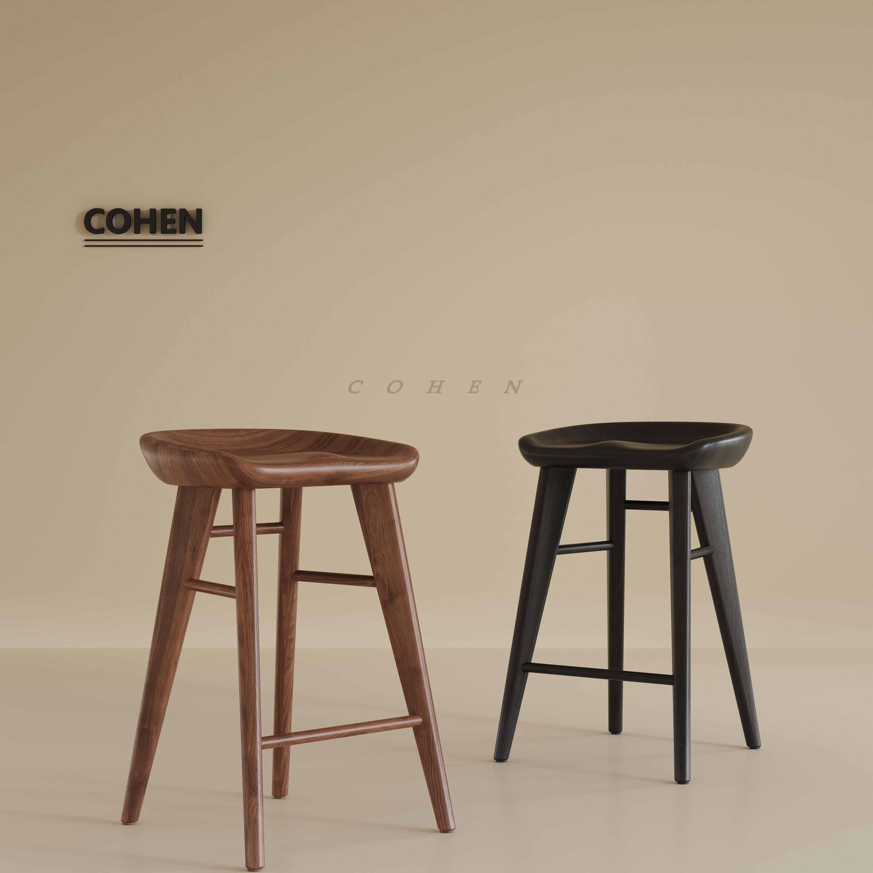 中古风实木岛台椅中古简约实木吧椅高椅咖啡厅高脚吧椅家用岛台椅