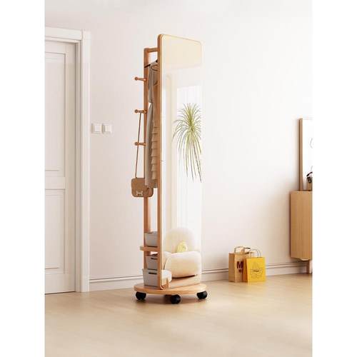 穿衣镜全身落地镜可旋转移动家用卧室穿衣镜衣帽挂衣架一体镜实木