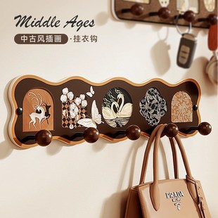 高级感衣帽架 中古风挂钩家用免打孔入户门后挂衣架卧室玄关壁挂式