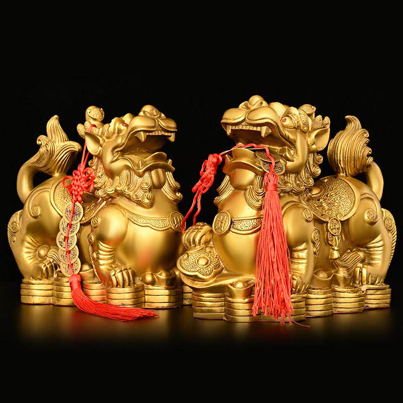 铜貔貅摆件纯铜金钱如意公母貔貅客厅办公室店铺装饰大号元宝皮丘