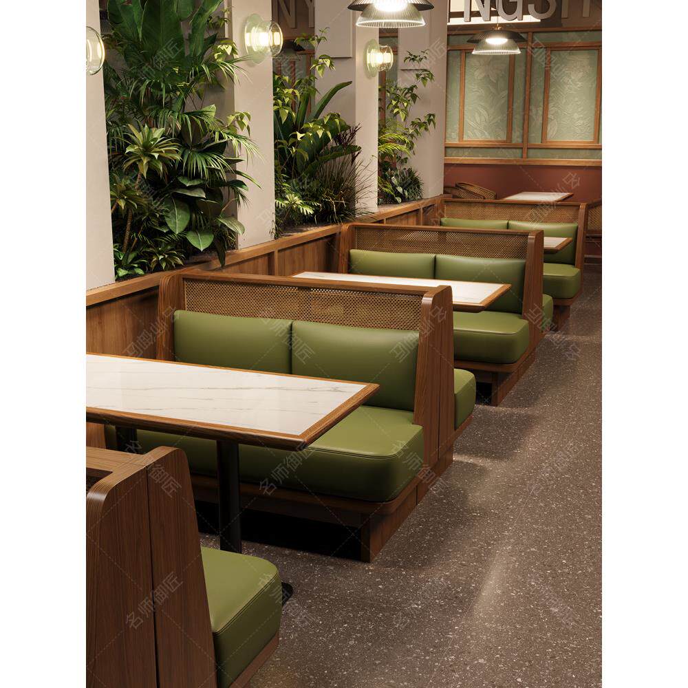 茶楼餐厅卡座沙发商用西餐厅咖啡厅餐饮火锅饭店桌椅组合靠墙定制