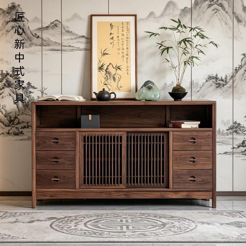 新中式黑胡桃木餐边柜矮柜实木茶水柜宋式美学餐厅储藏玄关柜收纳