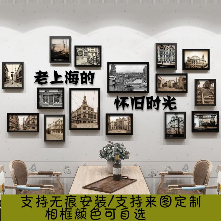 民国老上海怀旧建筑黑白外滩古建筑照片墙饭厅饭店装饰画有框画