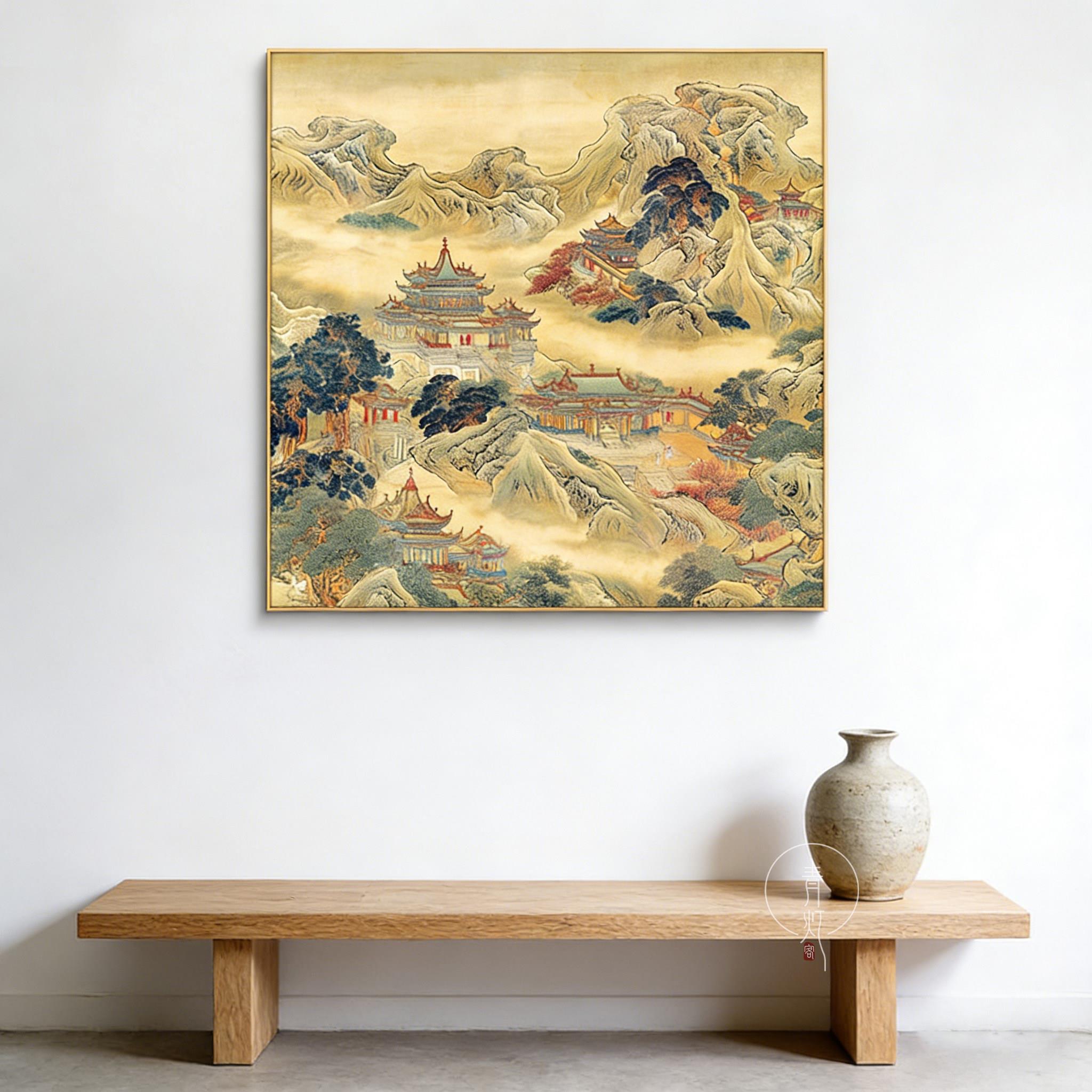 蓬莱仙境图画仙堂堂口背景山水挂画佛道装饰画神龛墙壁面装画昆仑