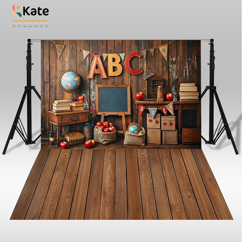 Kate摄影背景布复古木地板室内儿童摄影幼儿园环创留影拍摄背景墙