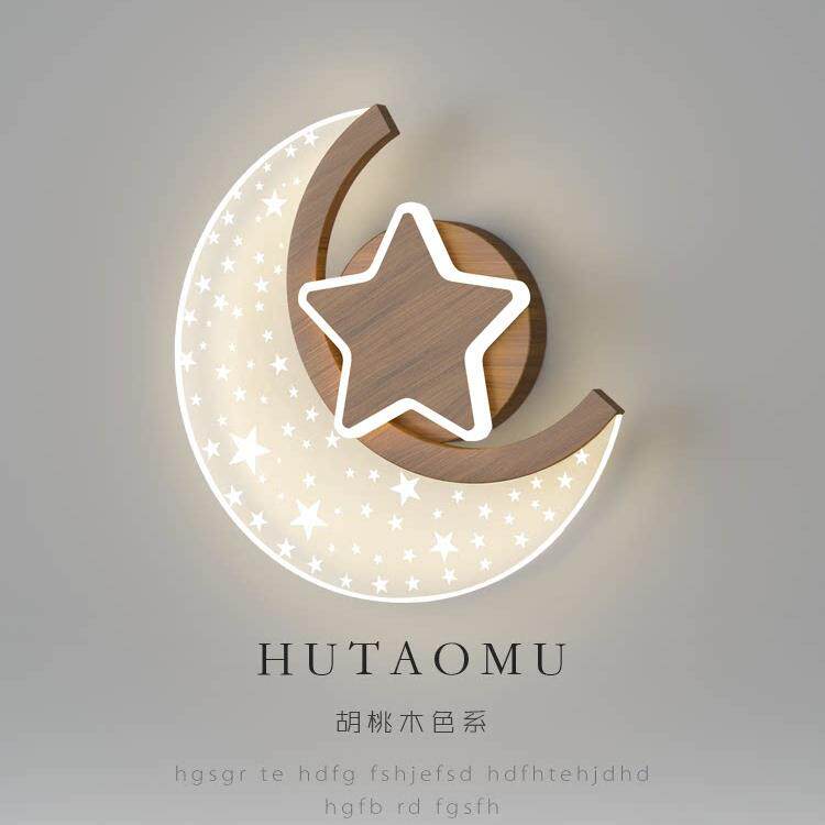 床头壁灯豪华创意木纹星空客厅装饰灯浪漫儿童房月亮房壁灯